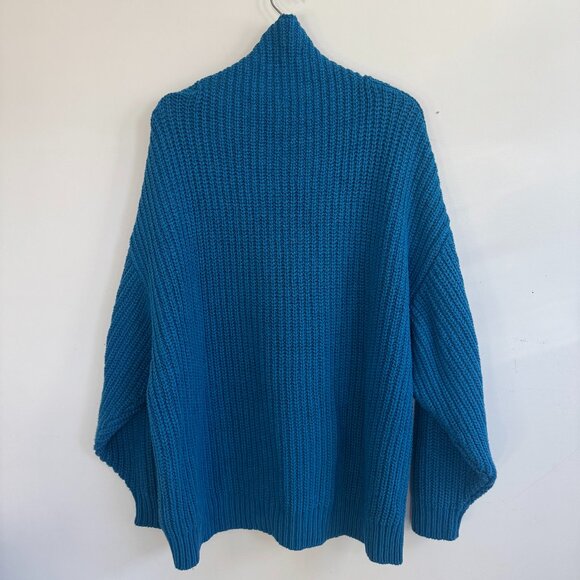 Free People Ocean Blue Oversized Chunky Swim Too Deep Turtleneck Sweater - Picture 2 of 3